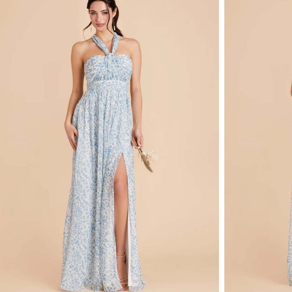 birdy grey grace convertible gown with slit in blue ditsy floral